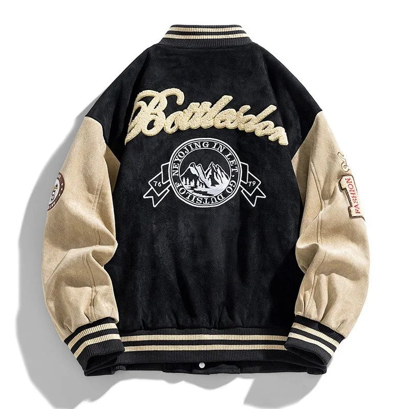 Men's Varsity Bomber Jacket Two-Tone Patch Snap Button