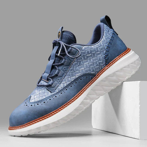 Men's Vegan Leather Sneakers Orthopedic Lace-Up Casual - Blue
