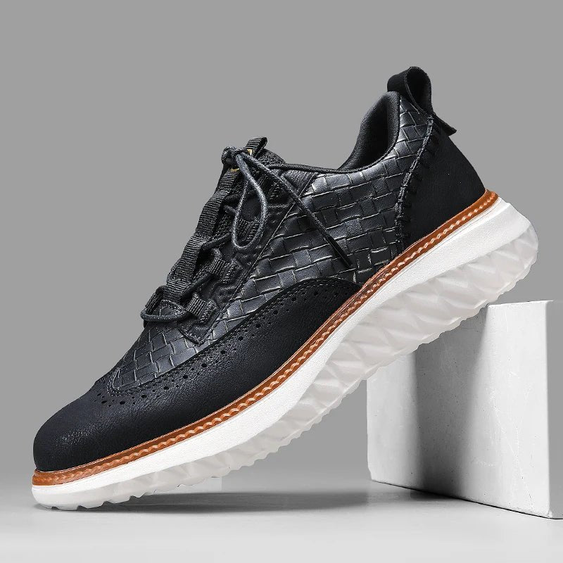 Men's Vegan Leather Sneakers Orthopedic Lace-Up Casual - Black
