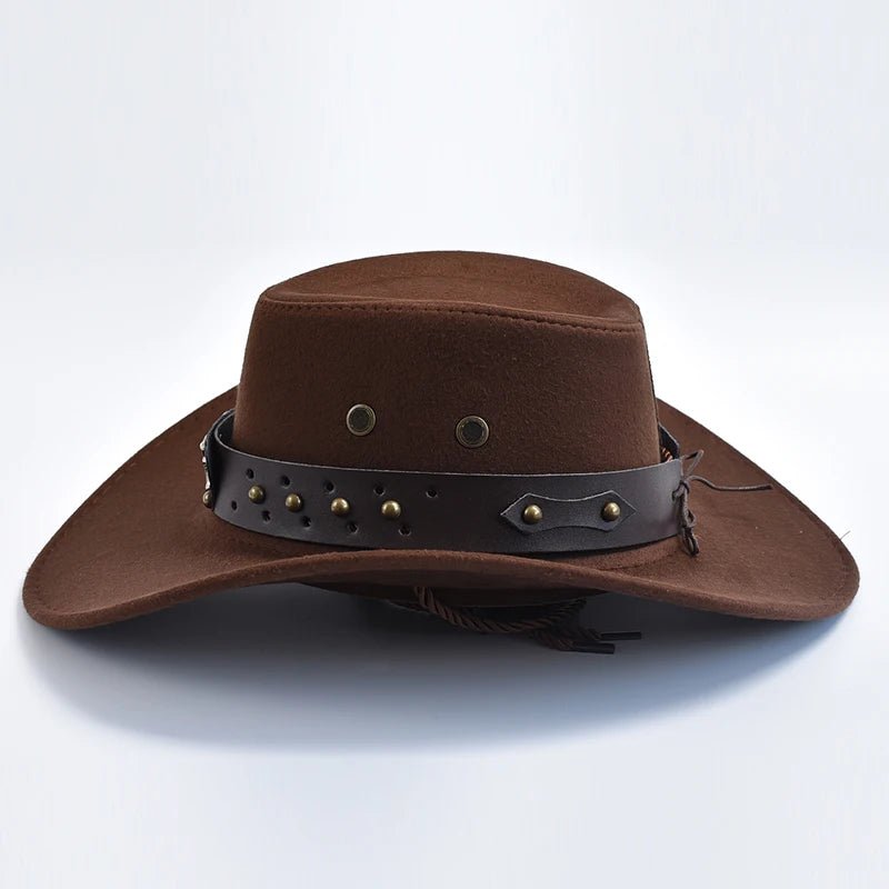 Men's Western Cowboy Hat Studded Band Bull Skull Wide Brim