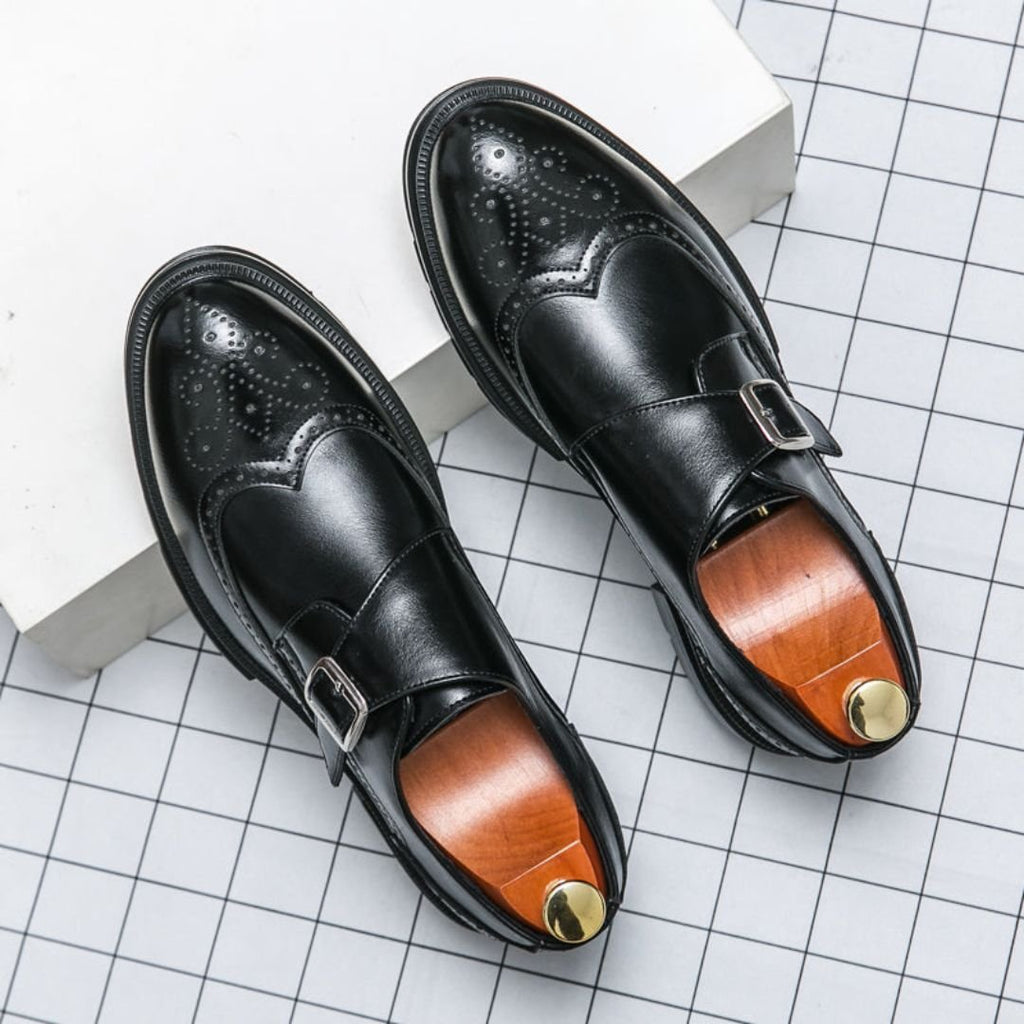 Men's Wingtip Monk Strap Brogue Oxford Dress Shoes - Black