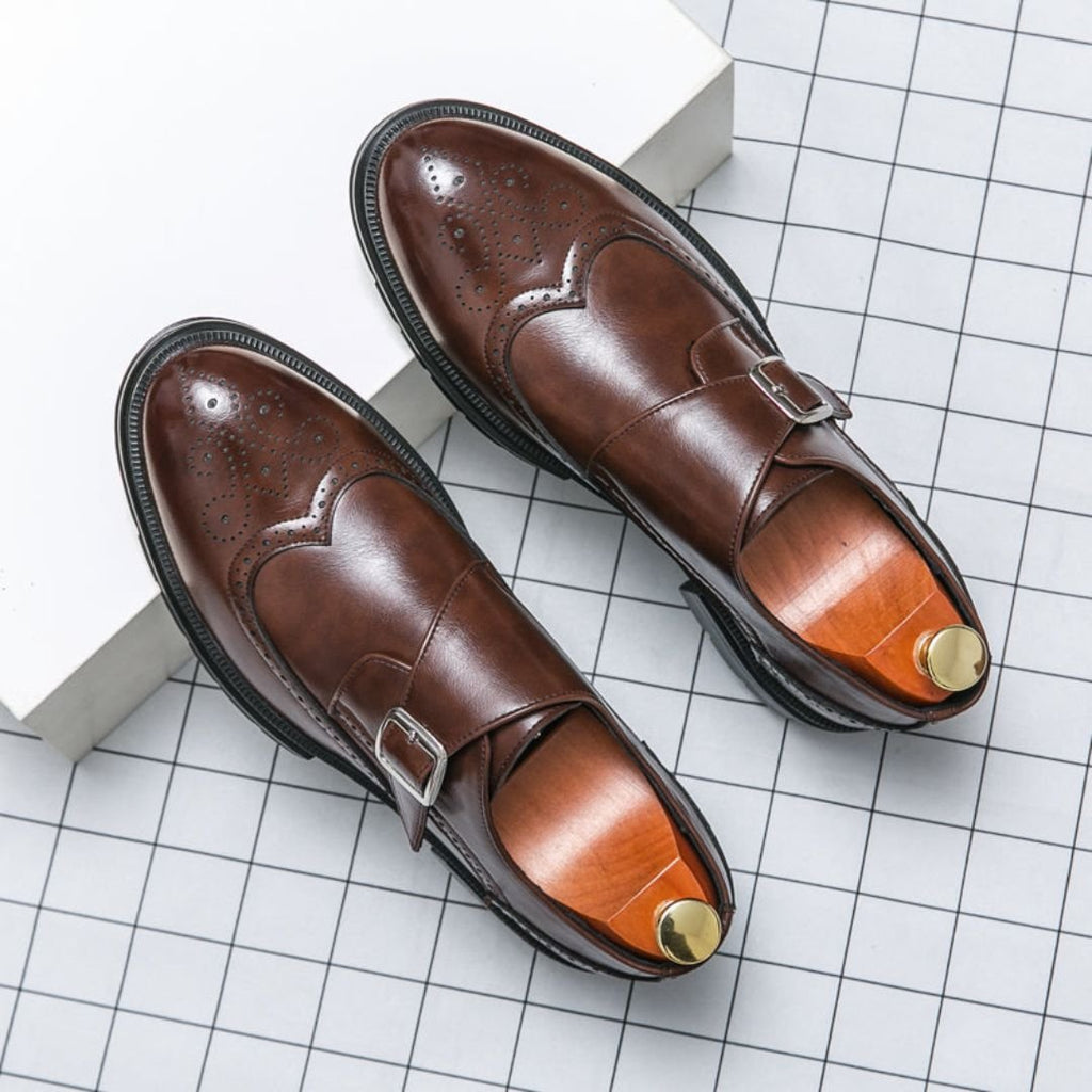 Men's Wingtip Monk Strap Brogue Oxford Dress Shoes - Brown