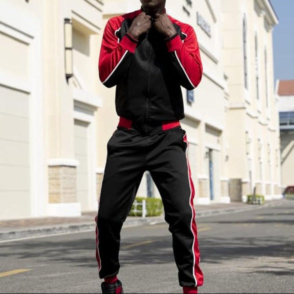 Men's Zip Up Tracksuit Set 2 Piece Color Block Athletic - Black
