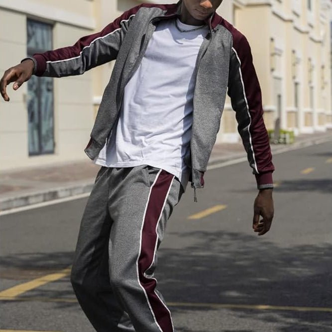 Men's Zip Up Tracksuit Set 2 Piece Color Block Athletic - Gray