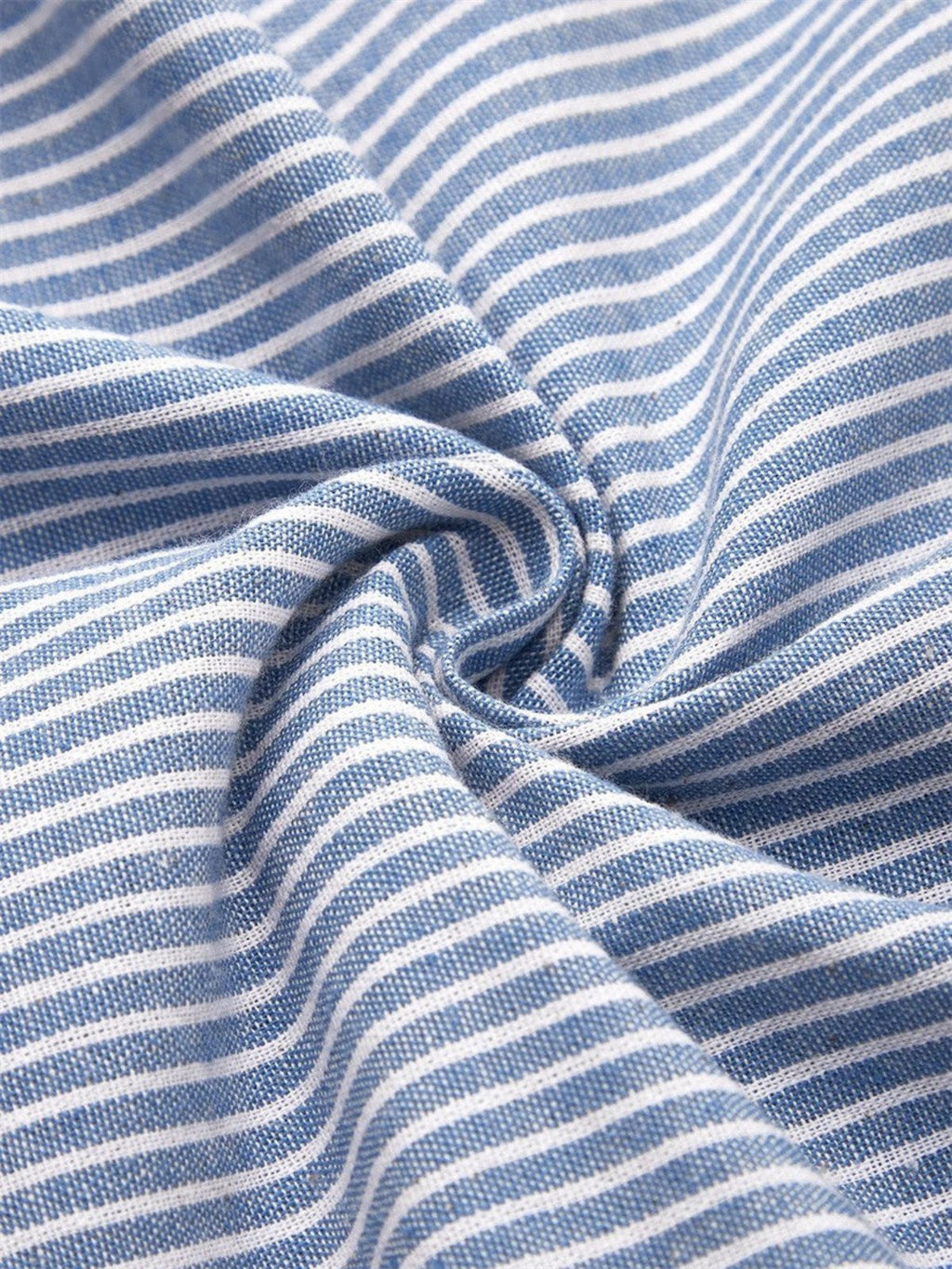 Midi Dress Cotton Striped Button Detail Short Sleeve