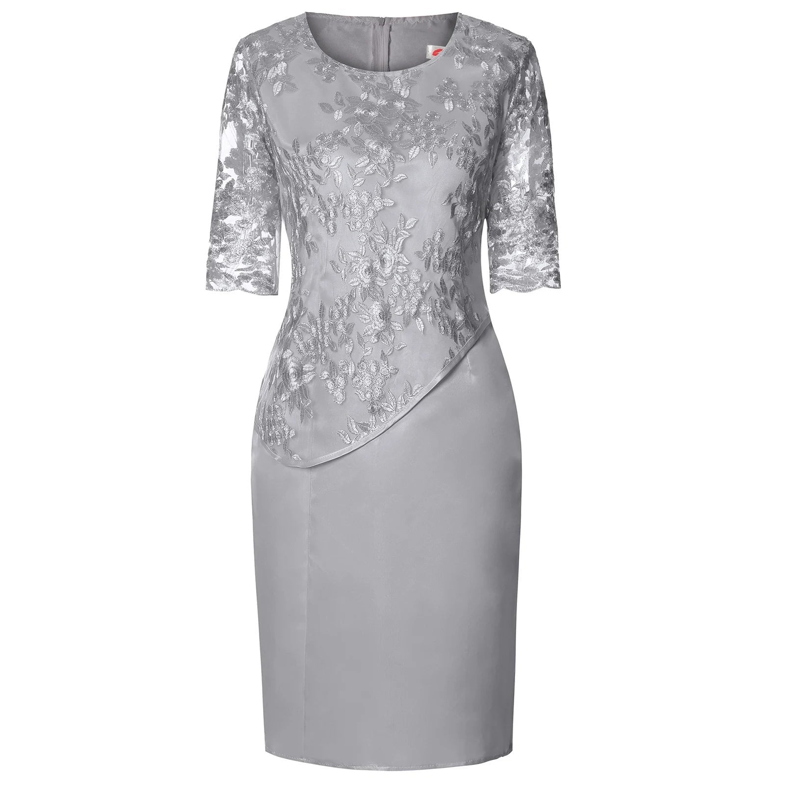 Midi Dress Floral Lace Overlay Three Quarter Sleeve