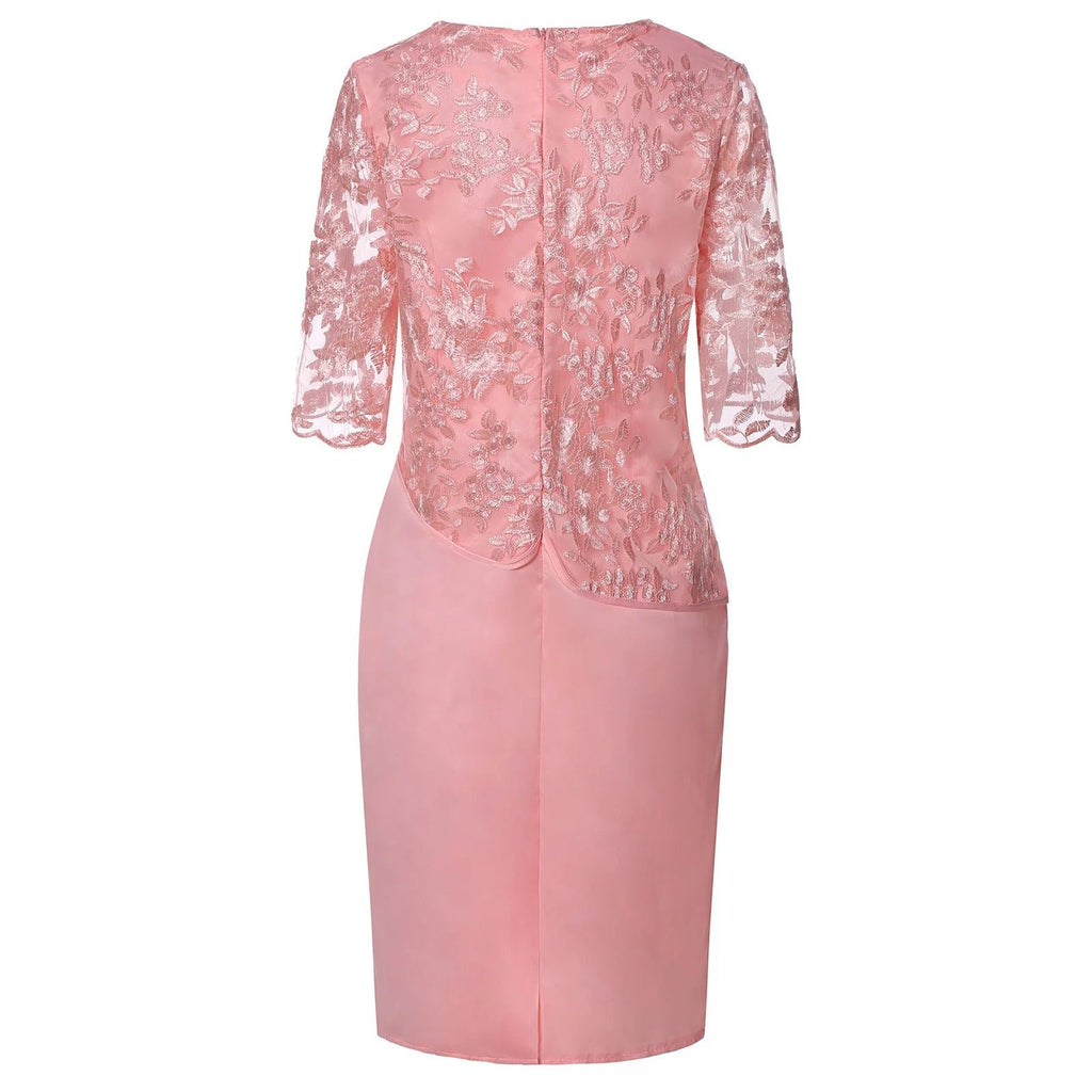 Midi Dress Floral Lace Overlay Three Quarter Sleeve