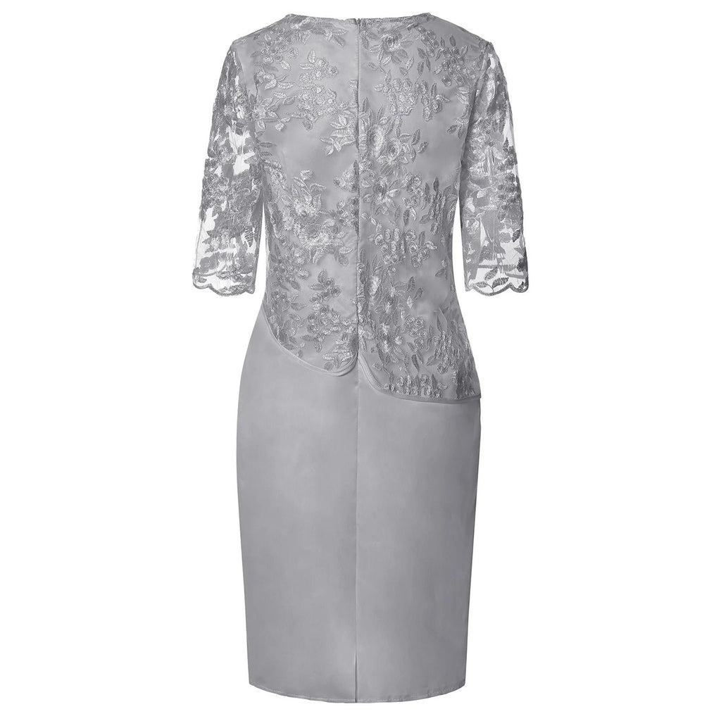 Midi Dress Floral Lace Overlay Three Quarter Sleeve