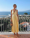 Midi Dress V-Neck Pleated Cut-Out Wedding Guest - Yellow