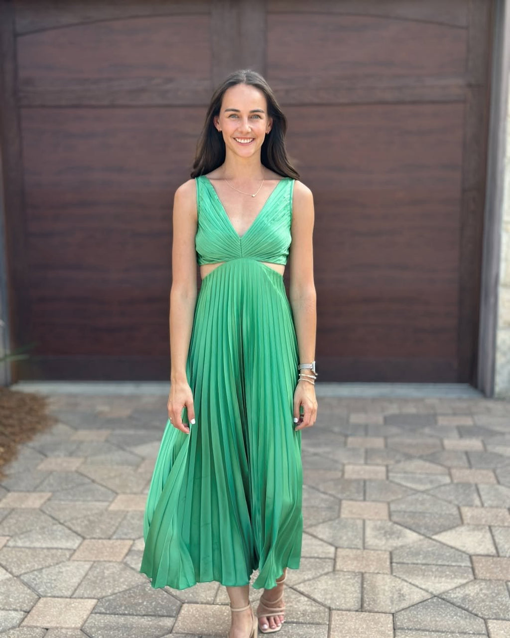 Midi Dress V-Neck Pleated Cut-Out Wedding Guest