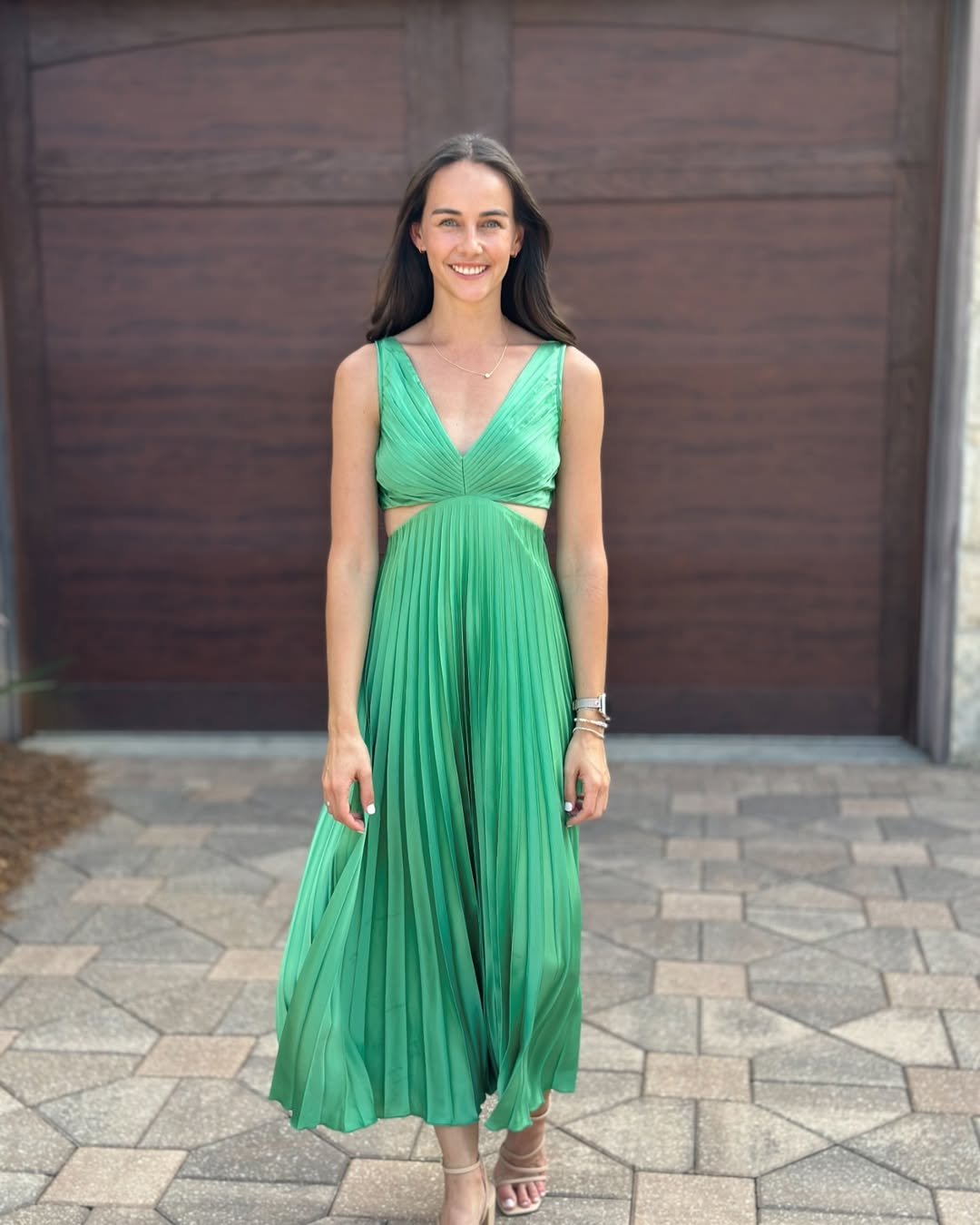 Midi Dress V-Neck Pleated Cut-Out Wedding Guest