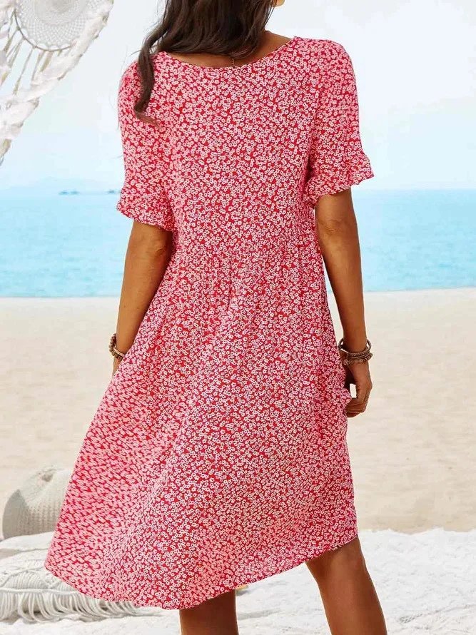 Mini Dress Cotton Floral Flutter Sleeve A-Line Summer
