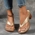 Orthopedic Heel Sandals Block Heel Cushioned Footbed - Gold