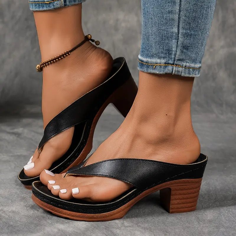Orthopedic Heel Sandals Block Heel Cushioned Footbed - Black