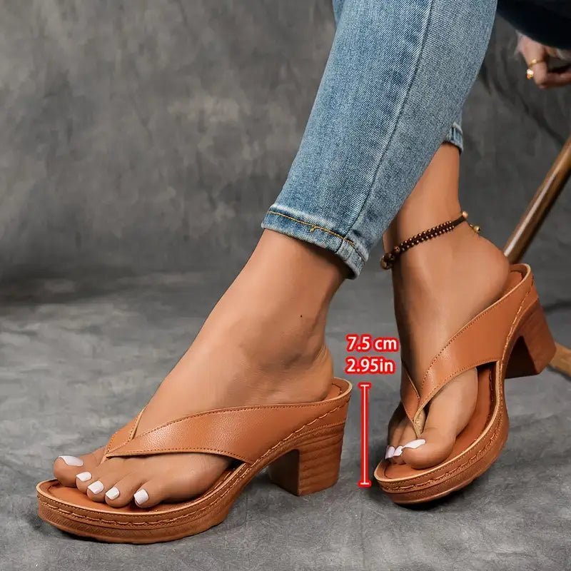 Orthopedic Heel Sandals Block Heel Cushioned Footbed - Brown