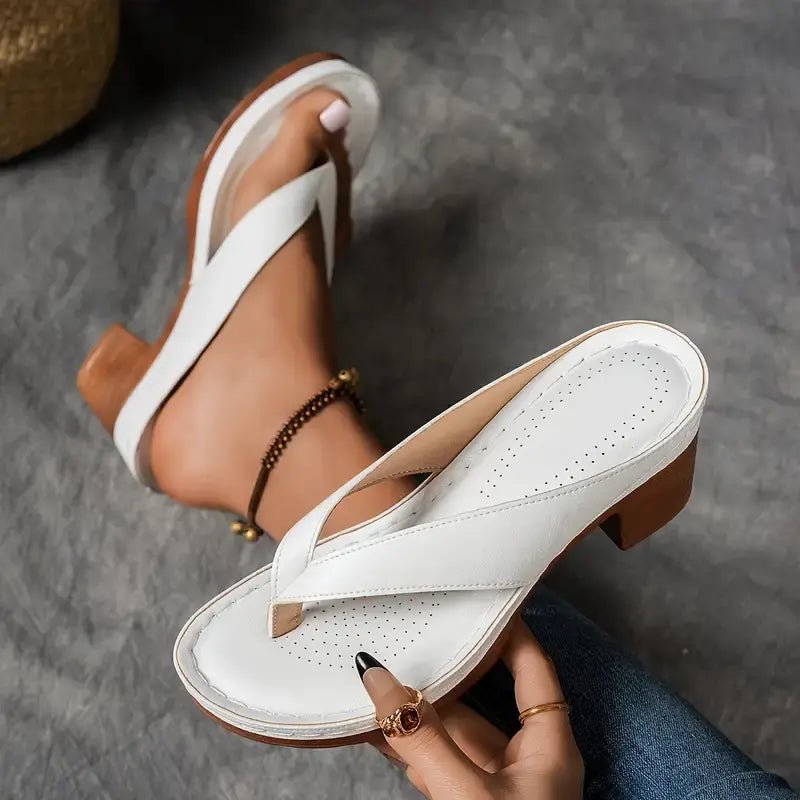 Orthopedic Heel Sandals Block Heel Cushioned Footbed - White