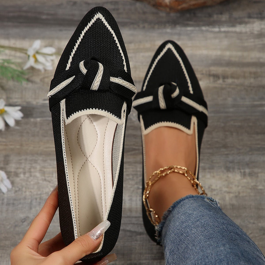 Orthopedic Knit Flats Pointed Toe Lightweight Loafers - Black