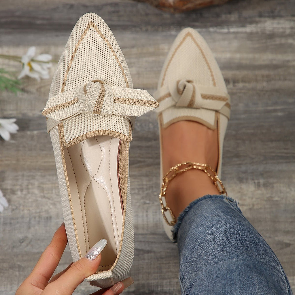 Orthopedic Knit Flats Pointed Toe Lightweight Loafers - Beige