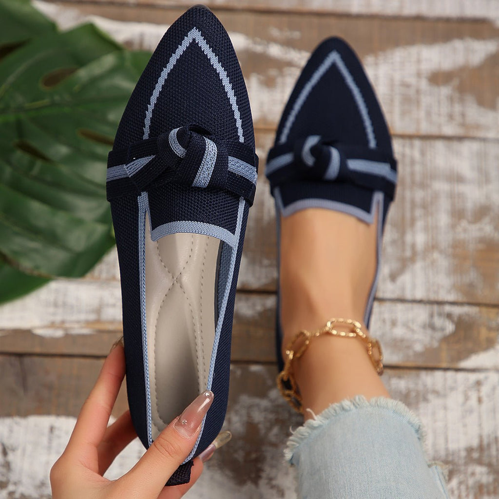 Orthopedic Knit Flats Pointed Toe Lightweight Loafers - Navy