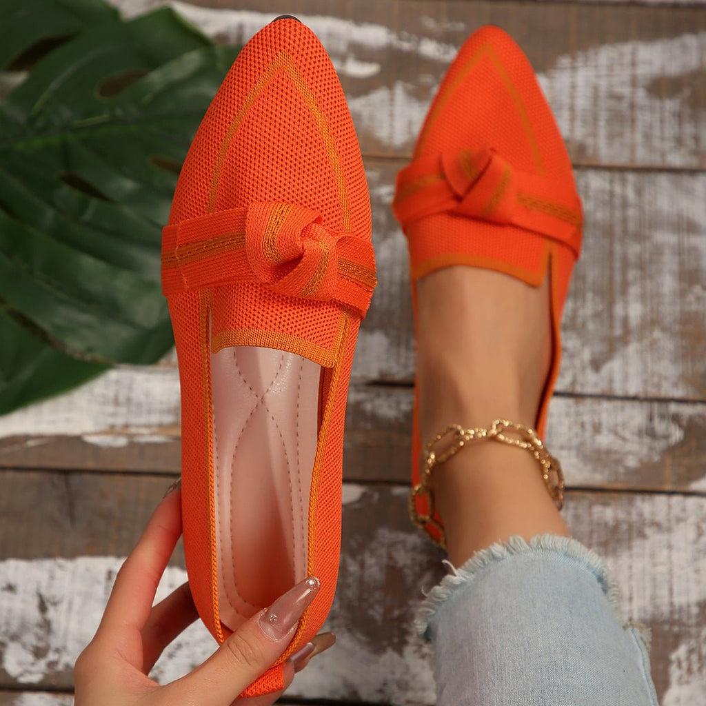 Orthopedic Knit Flats Pointed Toe Lightweight Loafers - Orange