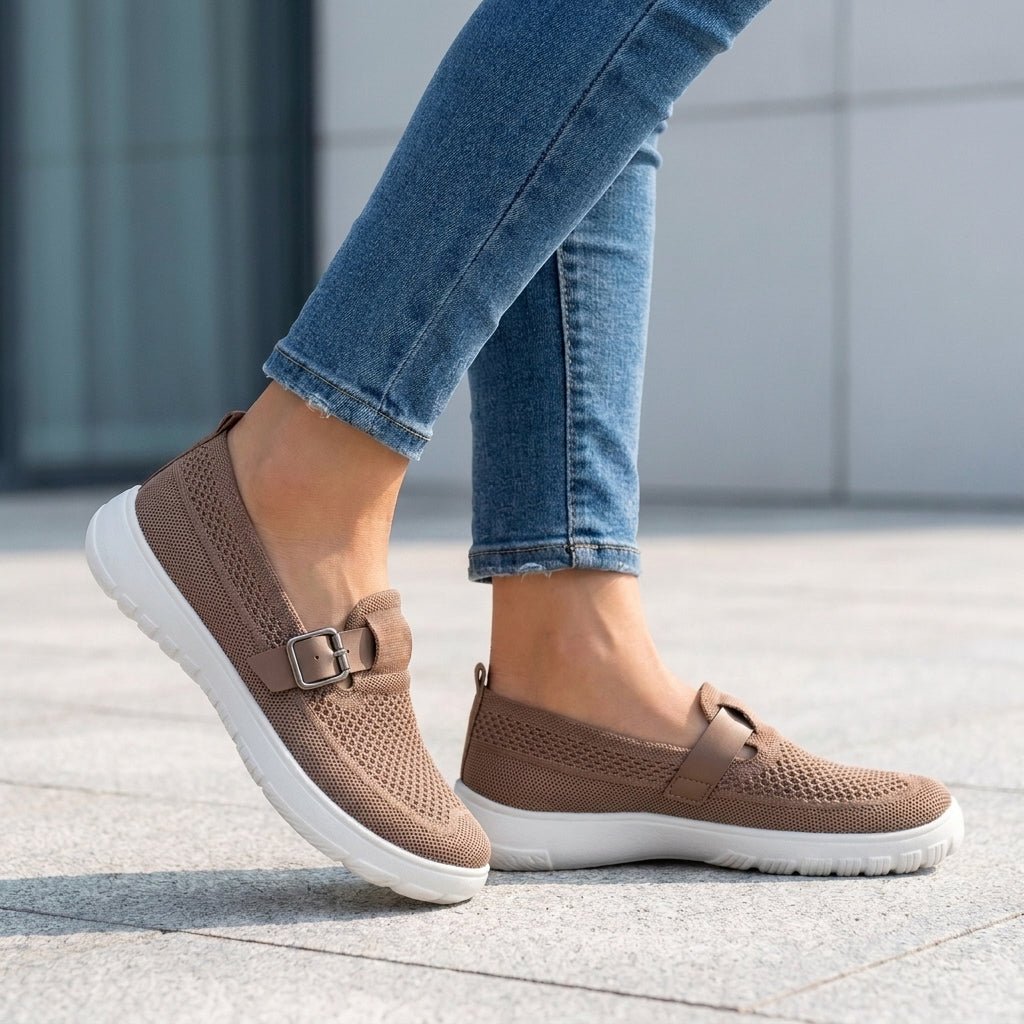 Orthopedic Loafers Buckle Strap Slip-On Comfort Shoes Women - Brown