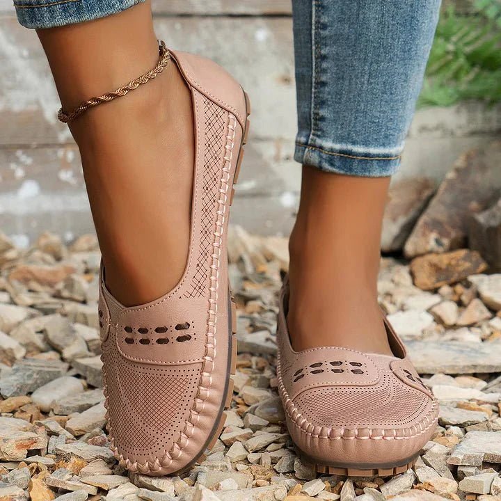Orthopedic Loafers Slip-On Perforated PU Flat Comfort - Light Pink