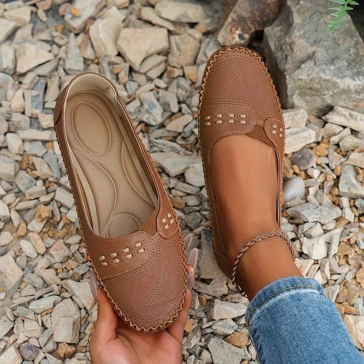 Orthopedic Loafers Slip-On Perforated PU Flat Comfort - Brown