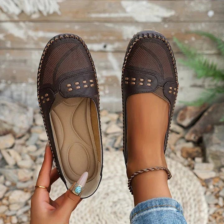 Orthopedic Loafers Slip-On Perforated PU Flat Comfort - Coffee