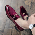 Orthopedic Loafers Velvet Slip-On Gold Chain Detail - Red