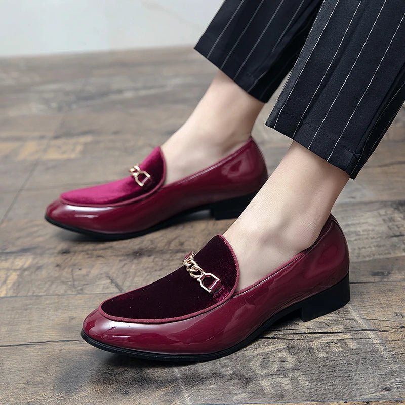 Orthopedic Loafers Velvet Slip-On Gold Chain Detail