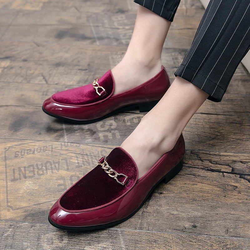 Orthopedic Loafers Velvet Slip-On Gold Chain Detail