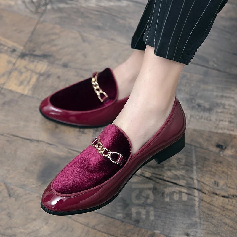 Orthopedic Loafers Velvet Slip-On Gold Chain Detail
