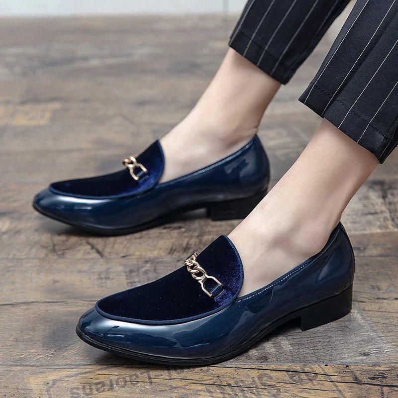 Orthopedic Loafers Velvet Slip-On Gold Chain Detail