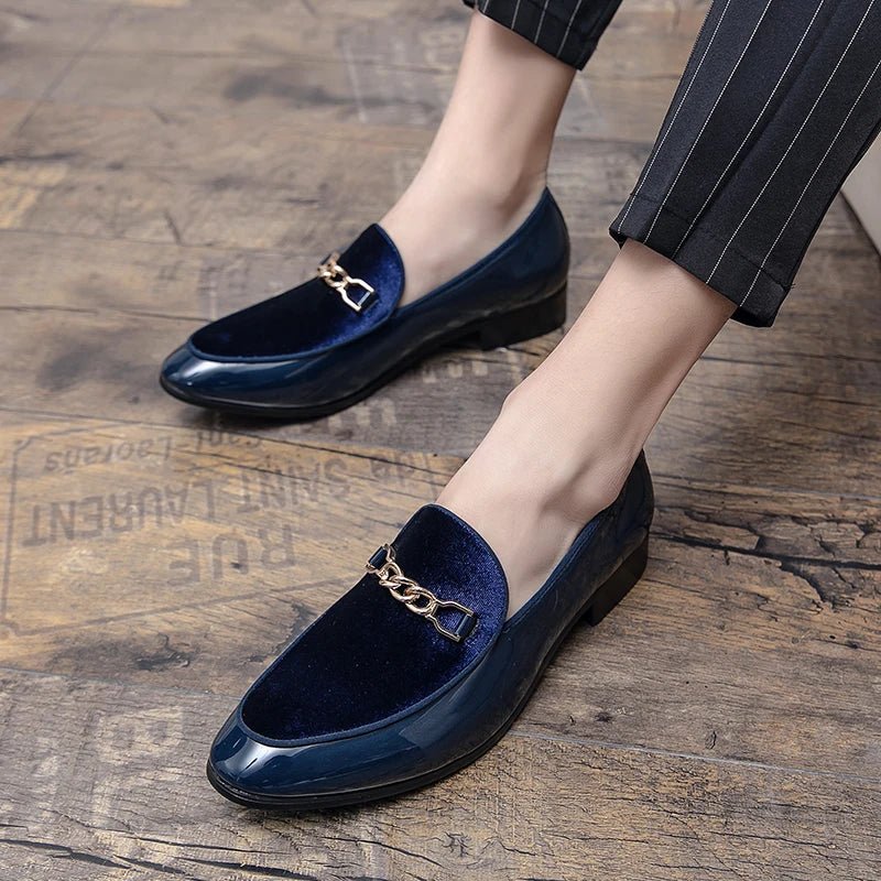 Orthopedic Loafers Velvet Slip-On Gold Chain Detail