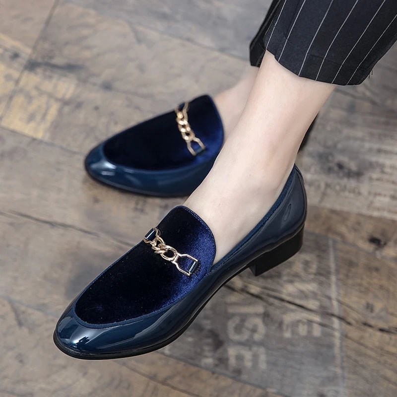 Orthopedic Loafers Velvet Slip-On Gold Chain Detail