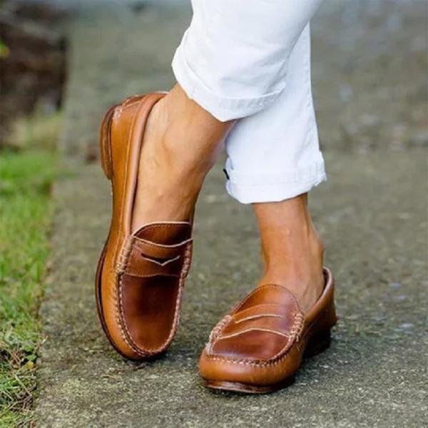 Orthopedic Loafers Women Slip-On Leather Comfort - Brown