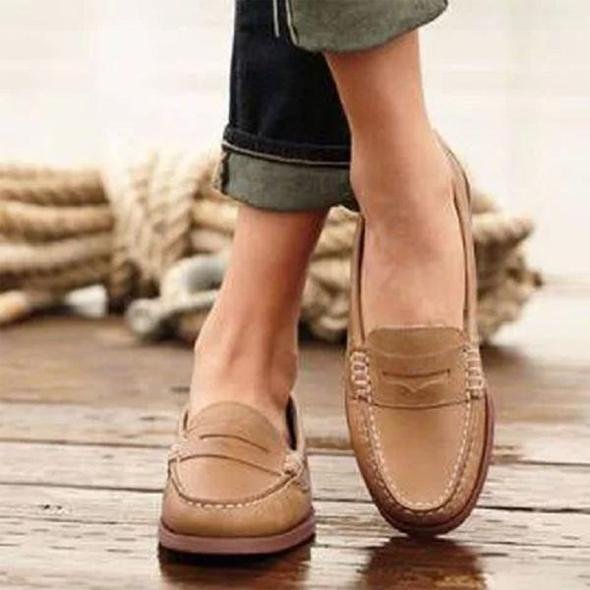 Orthopedic Loafers Women Slip-On Leather Comfort - Khaki
