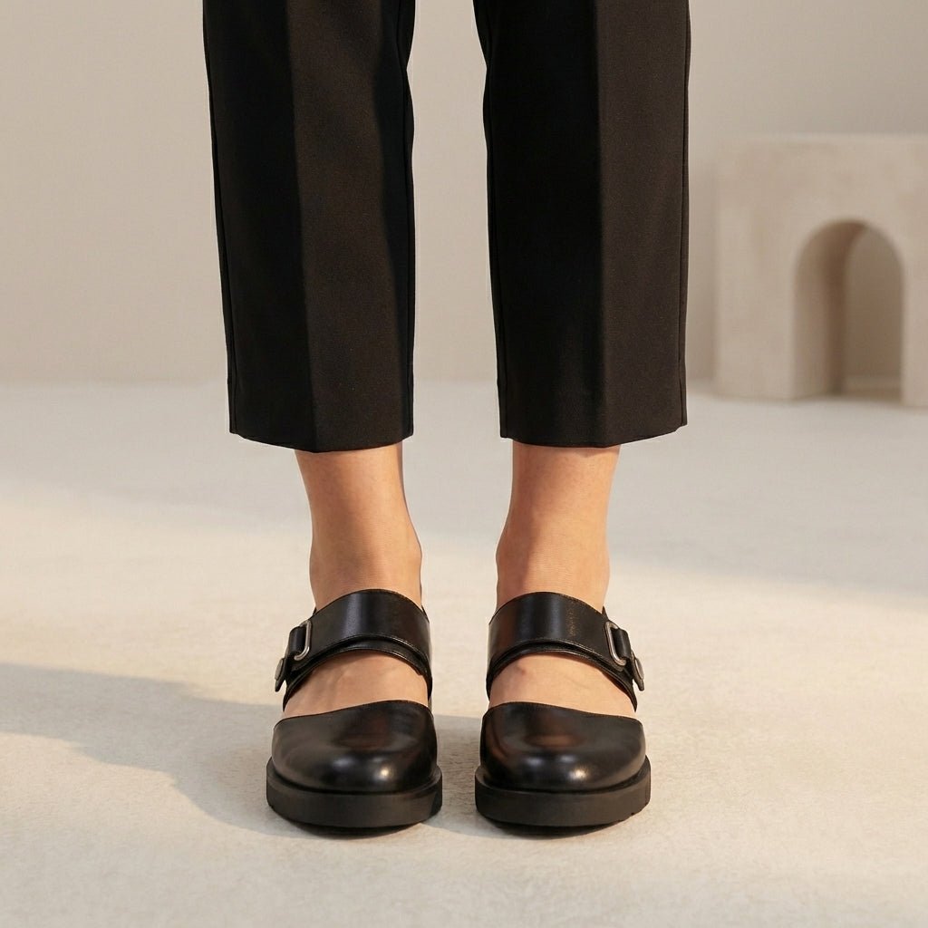 Orthopedic Mary Jane Flats Round Toe Buckle Strap Support