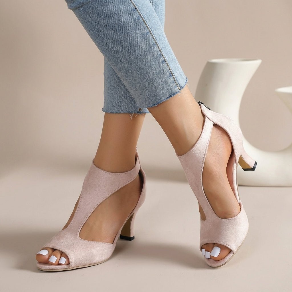 Orthopedic Peep-Toe T-Strap Mid-Heel Sandals Women Comfort - Pink