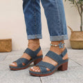 Orthopedic Platform Block Heel Sandals Open Toe Cut Out - Blue
