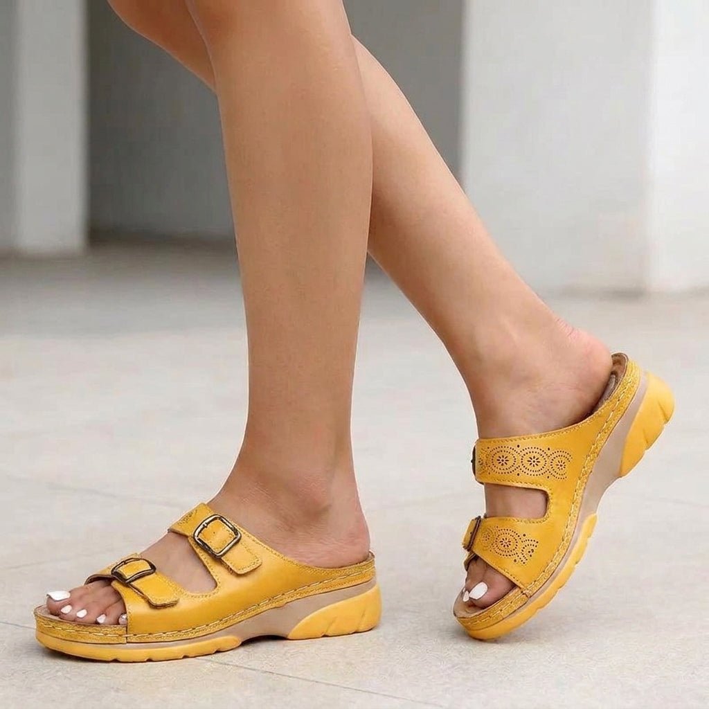 Orthopedic Platform Slide Sandals Buckle Adjustable - Yellow