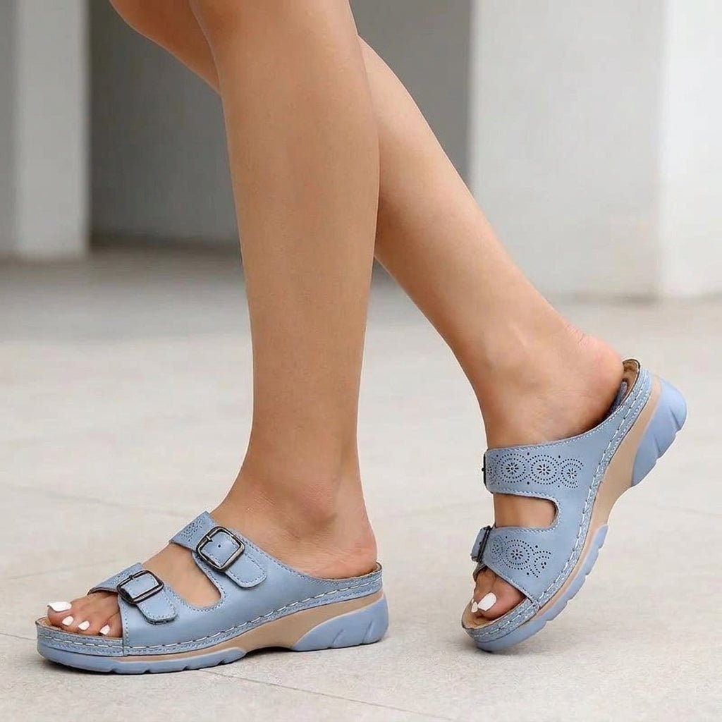 Orthopedic Platform Slide Sandals Buckle Adjustable - Light Blue