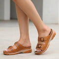 Orthopedic Platform Slide Sandals Buckle Adjustable - Brown