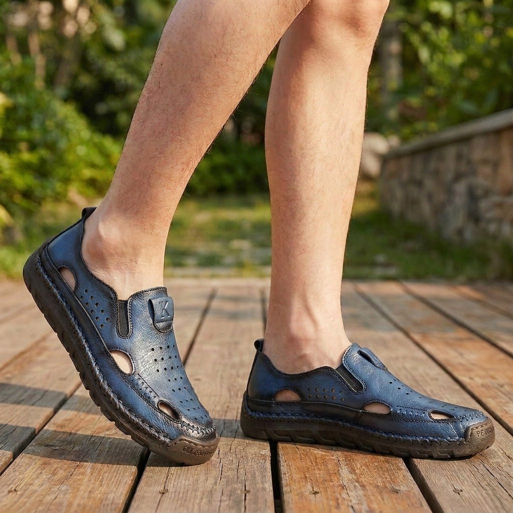 Orthopedic Sandals Men's Hand-Stitched Perforated Closed-Toe - Blue