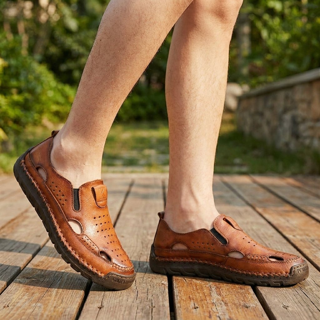 Orthopedic Sandals Men's Hand-Stitched Perforated Closed-Toe - Brown