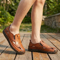 Orthopedic Sandals Men's Hand-Stitched Perforated Closed-Toe - Brown
