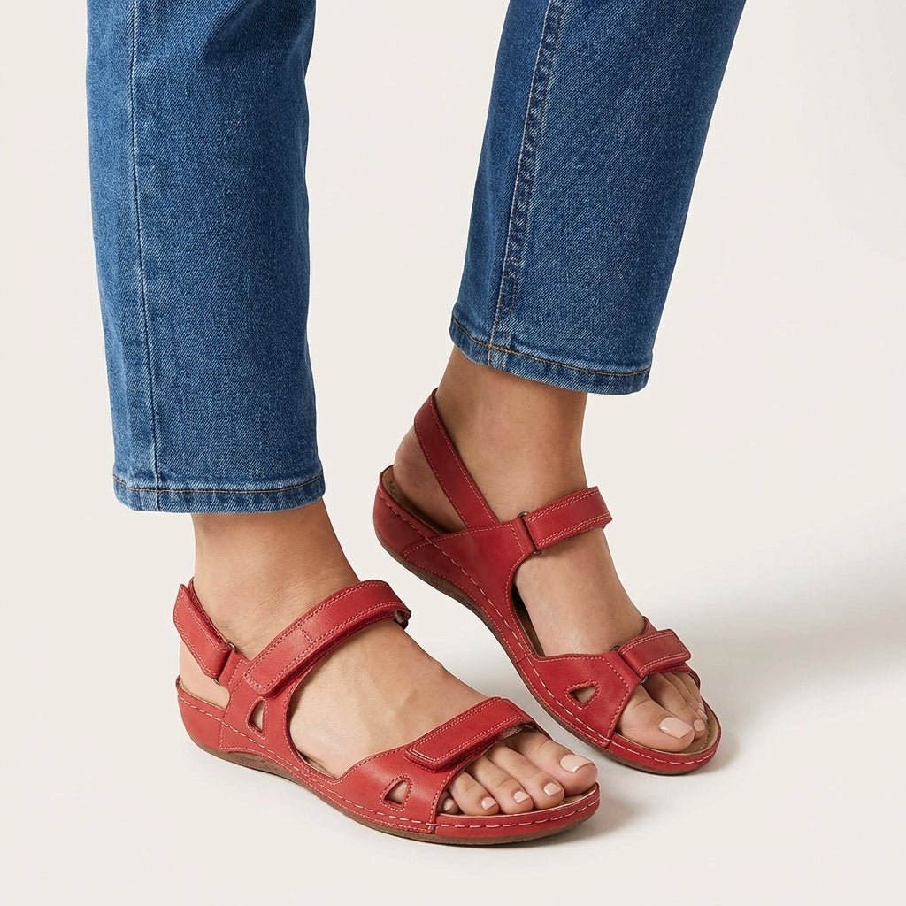 Orthopedic Sandals Open Toe Adjustable Strap Comfort - Red