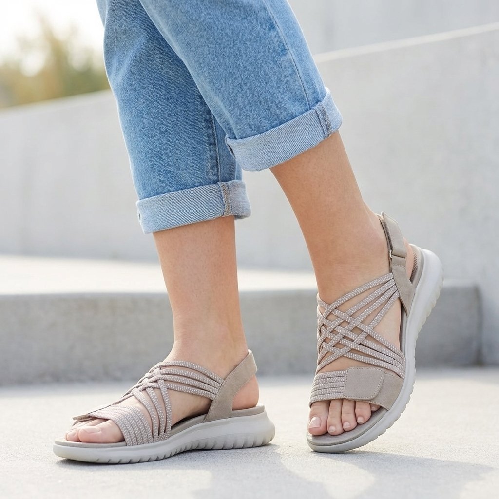 Orthopedic Sandals Strappy Adjustable Comfort Support - Beige
