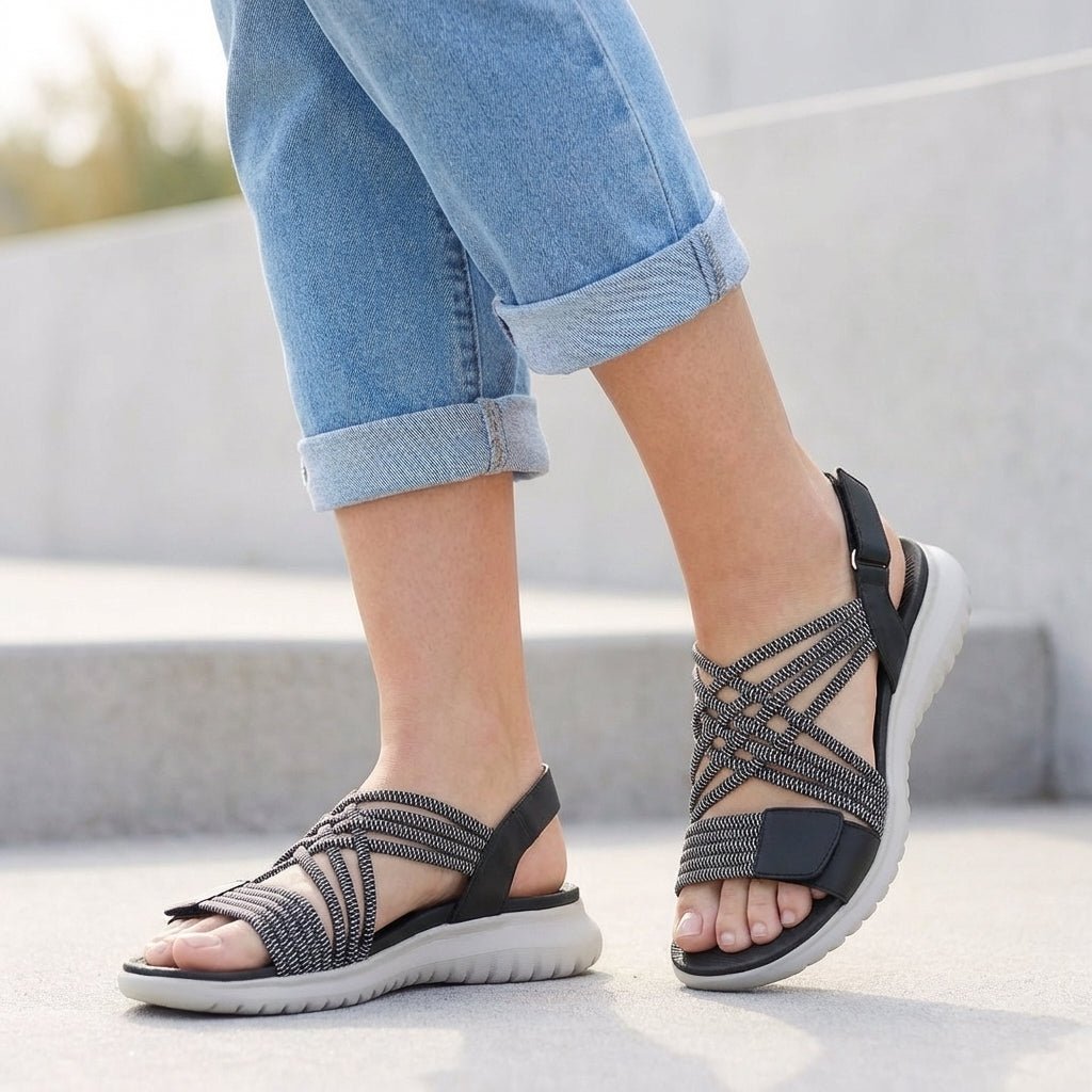 Orthopedic Sandals Strappy Adjustable Comfort Support - Black
