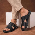 Orthopedic Slide Sandals Men Perforated Leather Wide Fit - Black